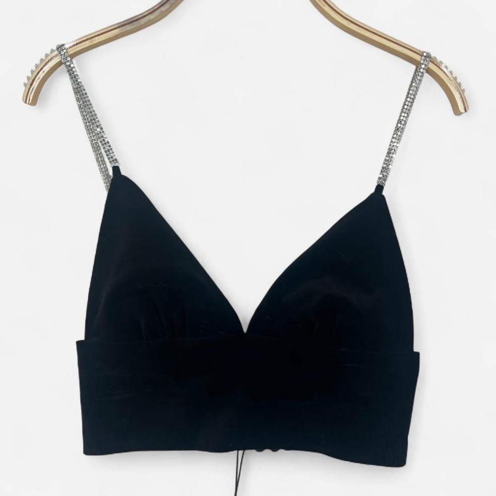 Zara Black Crop Bralette with Rhinestone Straps